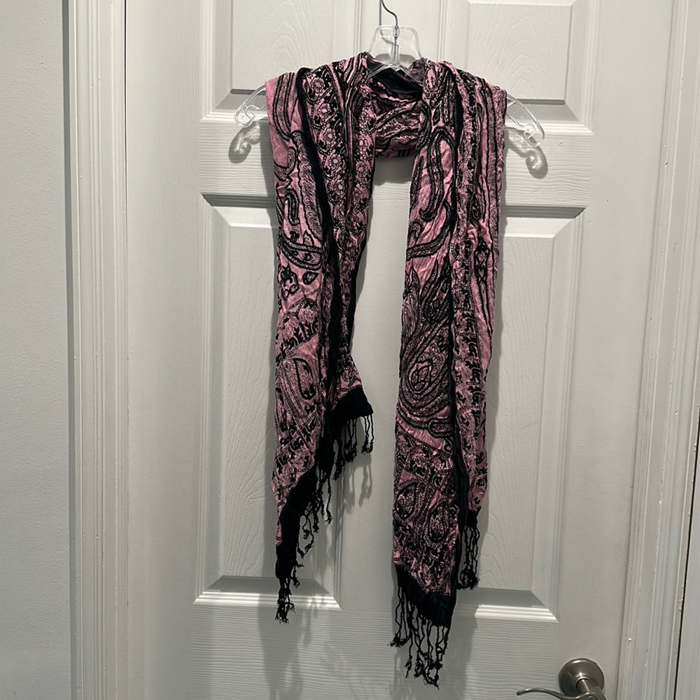 Pink and Black Bandana Print Scarf